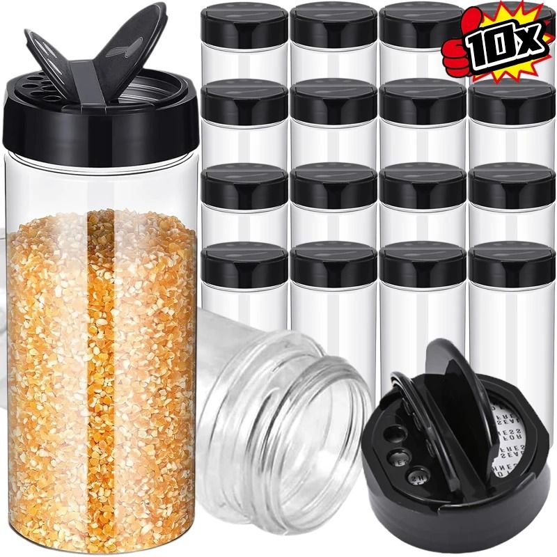 Clear Plastic Spice Bottle Set for Salt and Pepper