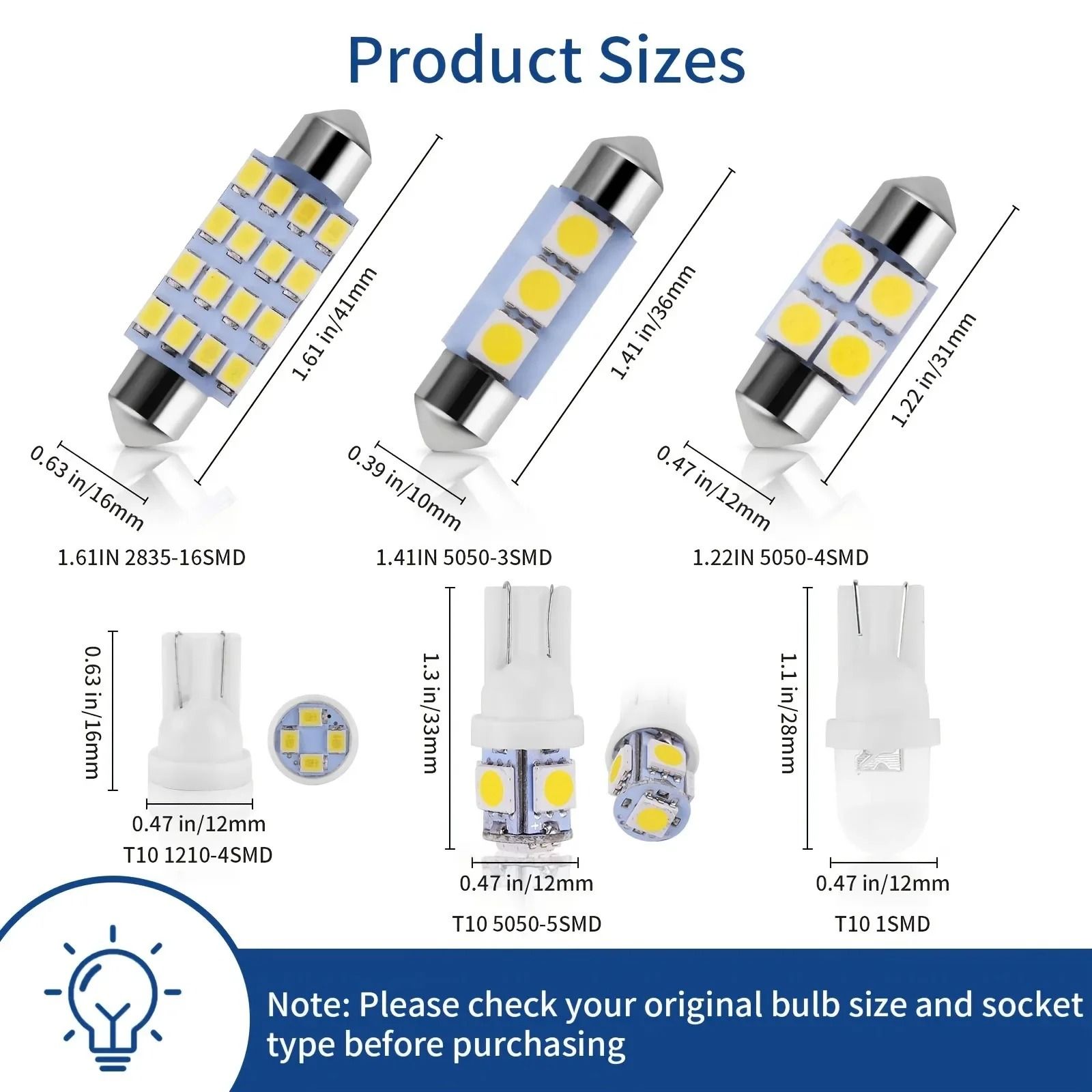 42pcs T10 5050 Car LED Light Bulb Interior Dome Trunk License Plate Lamps Kit White