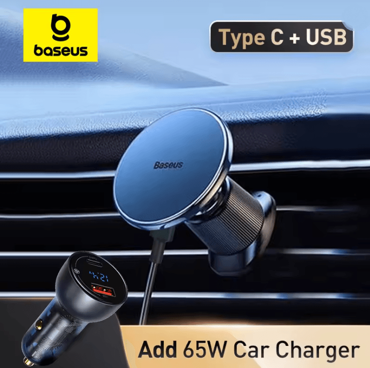 Baseus Magnetic Wireless Car Charger with 15W Fast Charging and Phone Mount