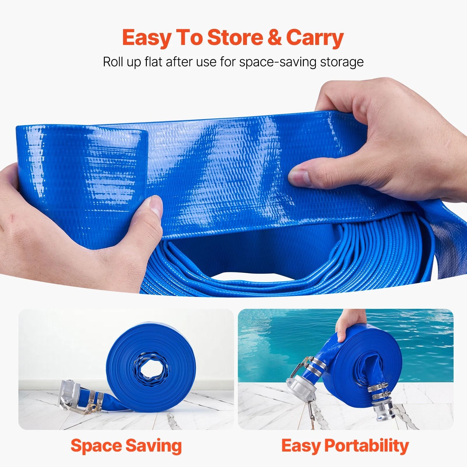 Pool Backwash Hose Blue PVC Discharge Hose with Fittings