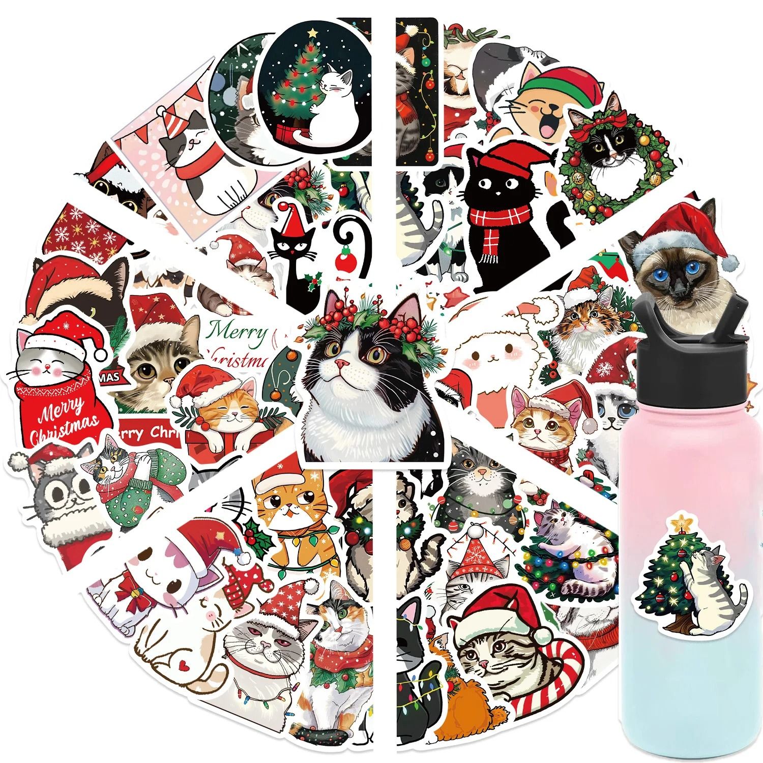50-Piece Kawaii Cartoon Christmas Cat Aesthetic Sticker Pack