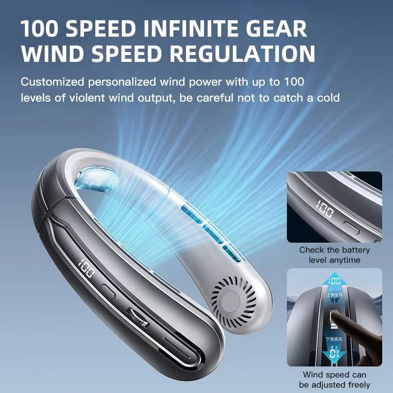Xiaomi 8000mAh Portable Neck Fan – Bladeless USB Rechargeable Hanging Fan with LED Display