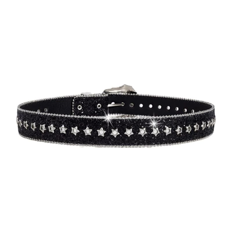 Glitter Sequined Waist Belt with Sparkling Buckle