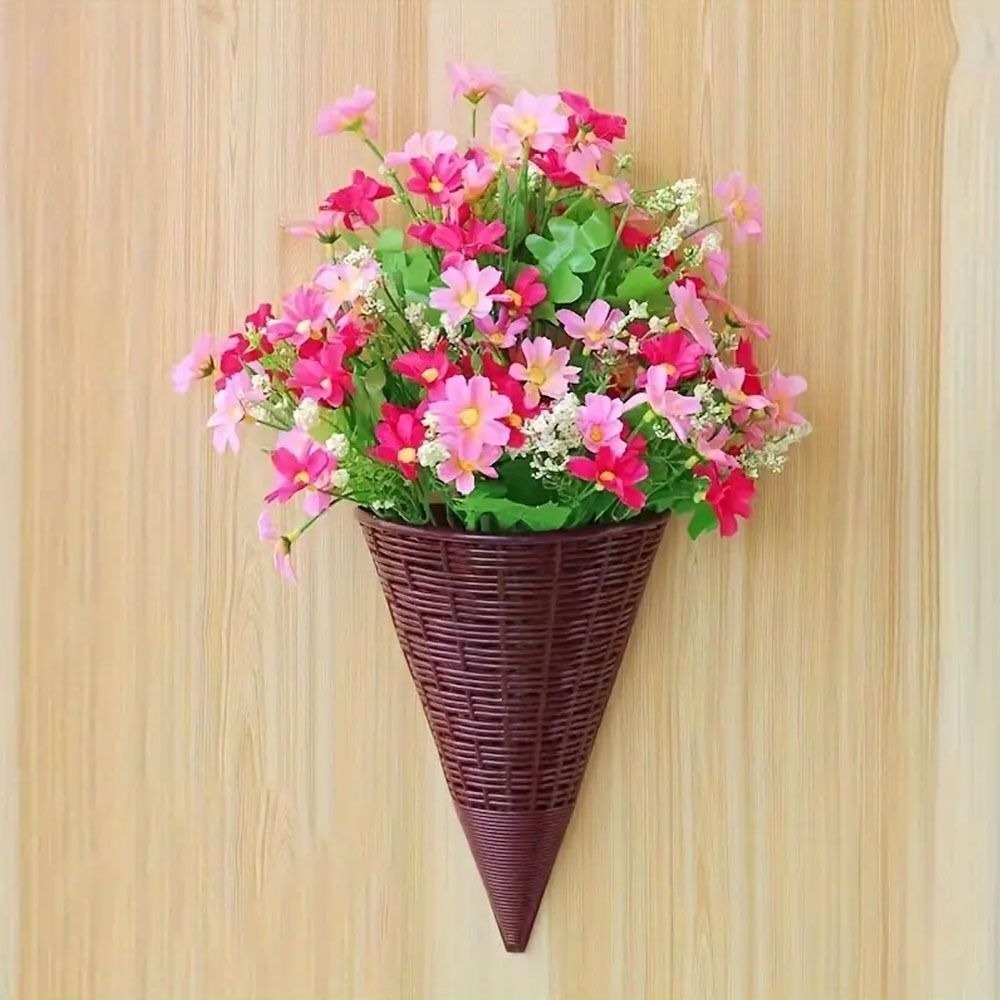 Plastic Hanging Flower Basket Fan shaped Durable Rattan Wall Decoration