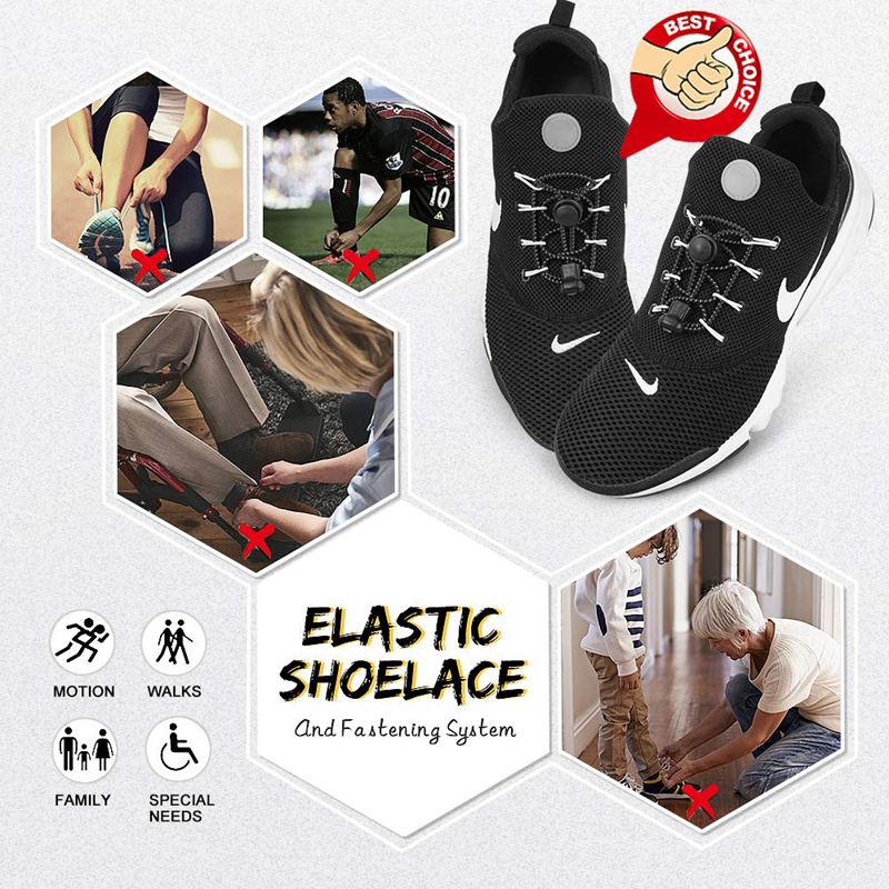 Elastic No Tie Shoelaces, Quick Rubber, Sneakers, Lazy Laces, Round Shoestrings, Stretching Lock