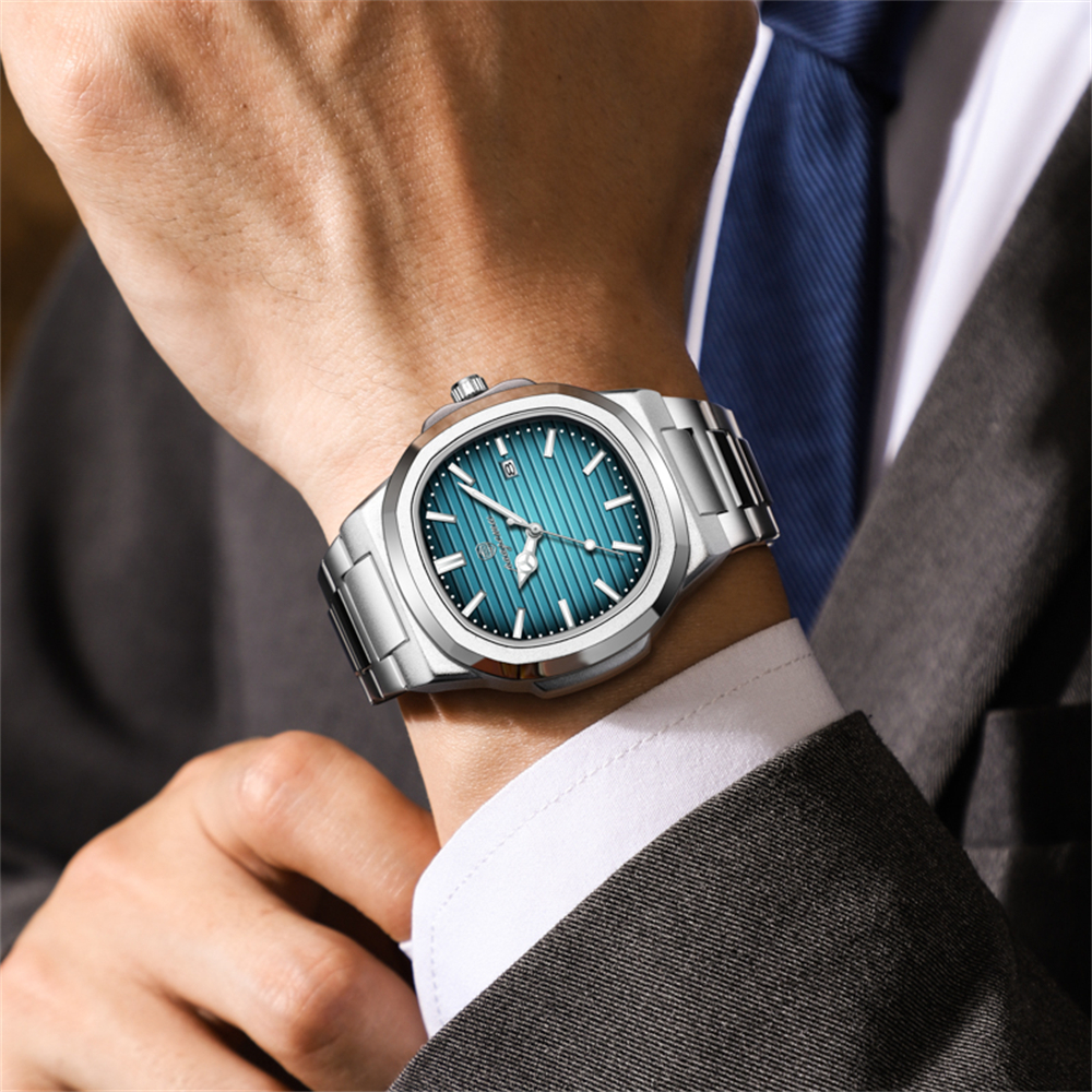 Mens Classic Quartz Watch with Square Dial Waterproof & Luminous Date Wristwatch