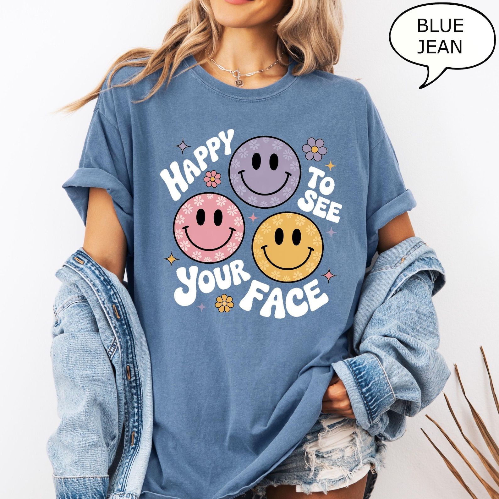Happy To See Your Face Shirt Smiley Graphic Tee Cute Retro Aesthetic T-Shirt Casual Womens Top