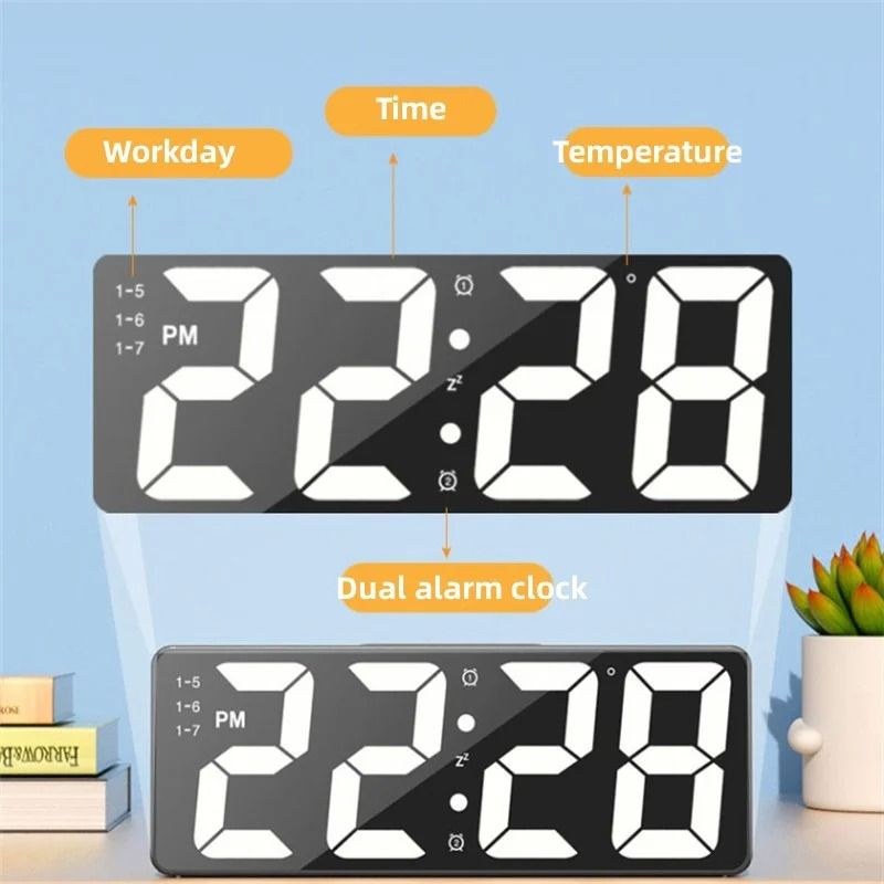 Digital Alarm Clock with Temperature and Adjustable Brightness