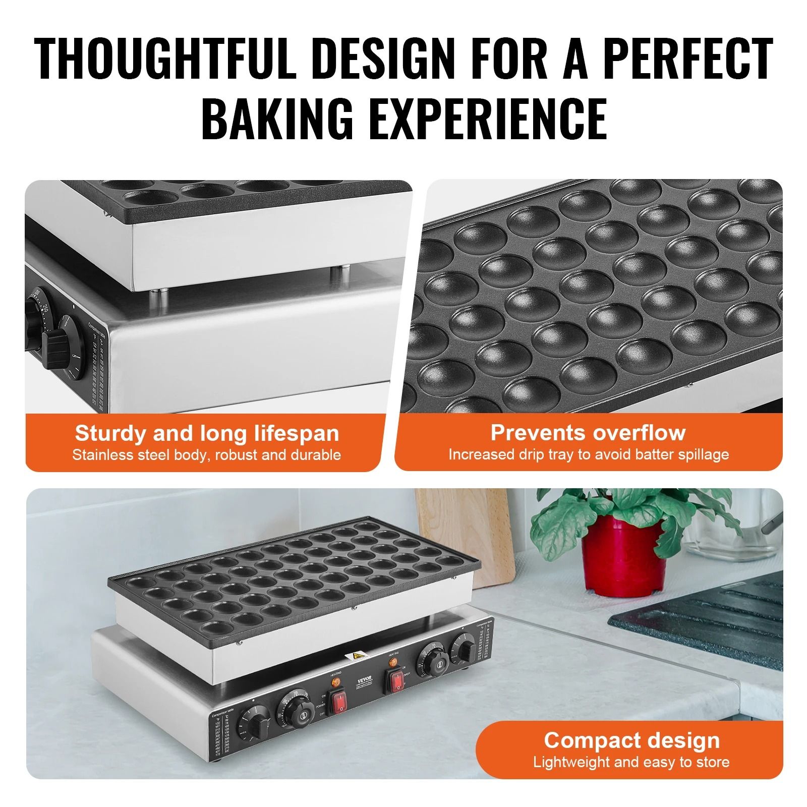 SucceBuy 50 Piece Mini Dutch Pancake Maker with Dual Temperature and Timer Control
