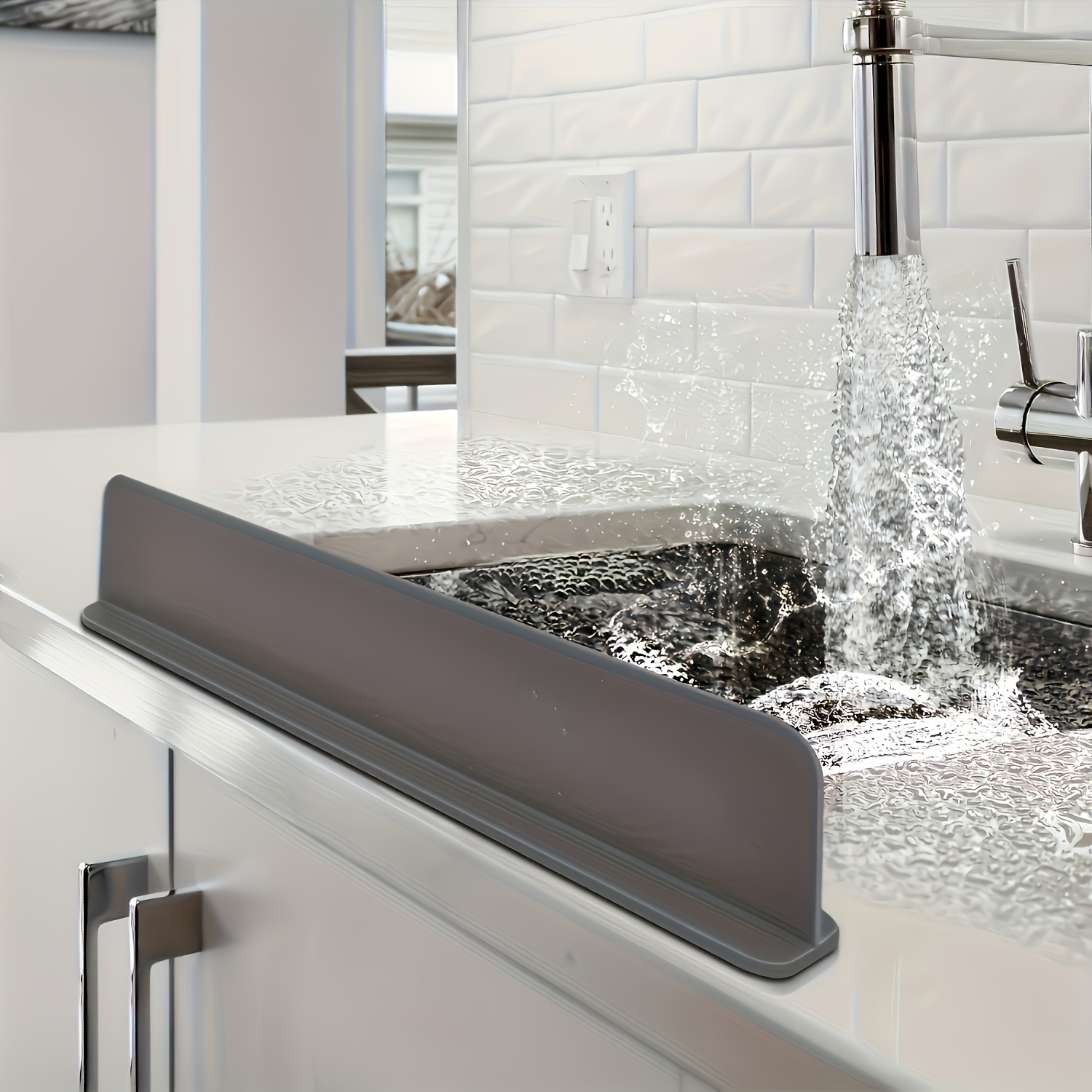 Water Barrier Silicone Sink Splash Guard with Suction Cups for Kitchen and Lab