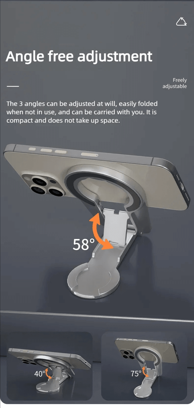 Double Sided MagSafe Phone Grip Foldable Magnetic Desk and Car Stand