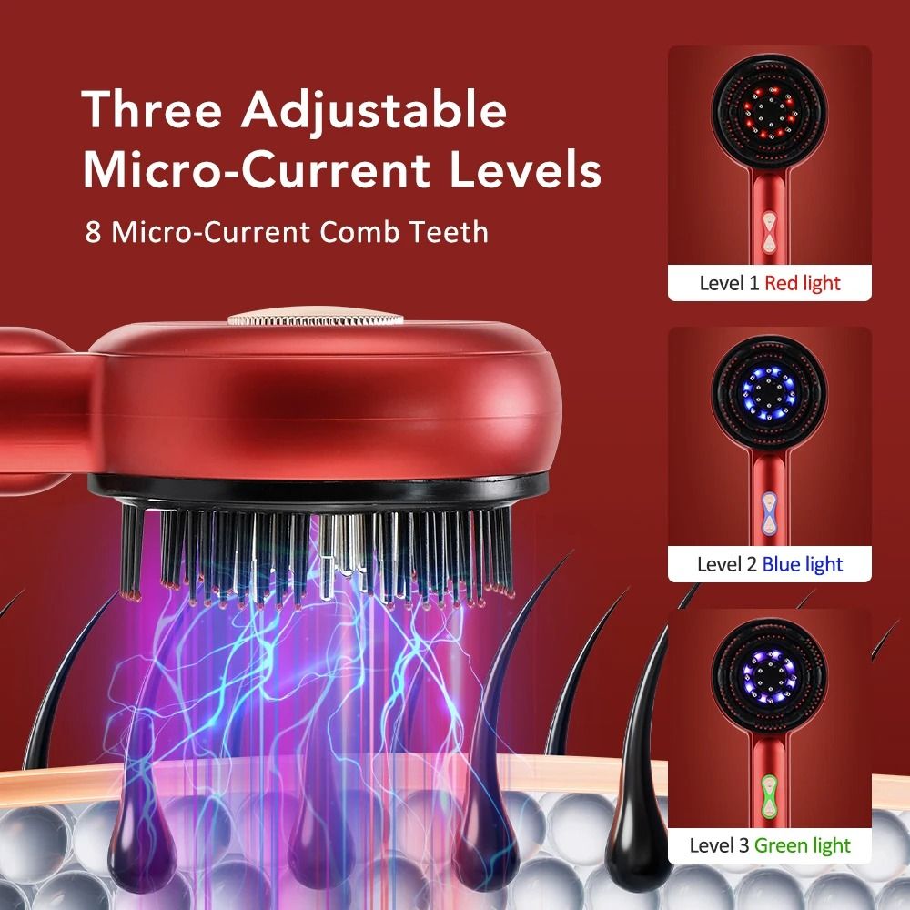 Electric Microcurrent Hair Massage Comb with Red Light Therapy and Scalp Kneading Function