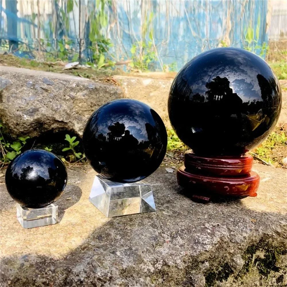Black Tourmaline Quartz Sphere for Protection Decor and Meditation