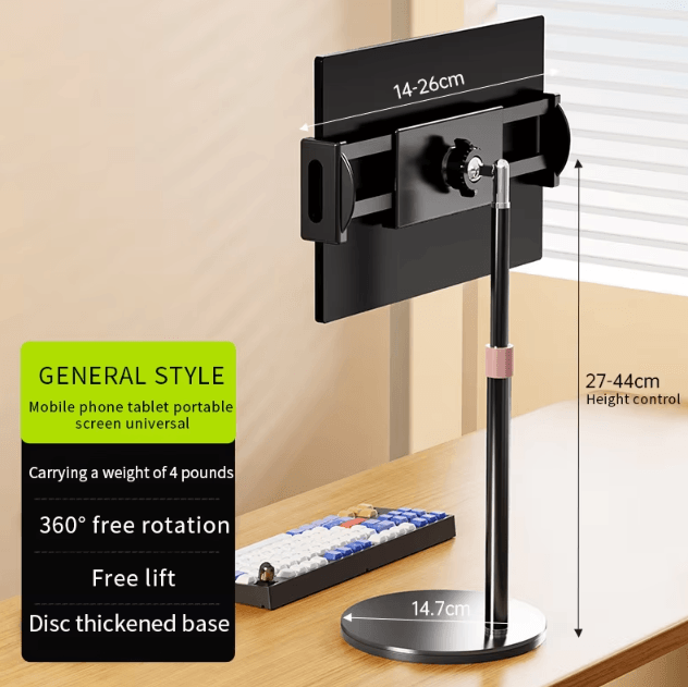 Adjustable Portable Monitor and Tablet Stand with 360 Degree Swivel and Desktop Clamp