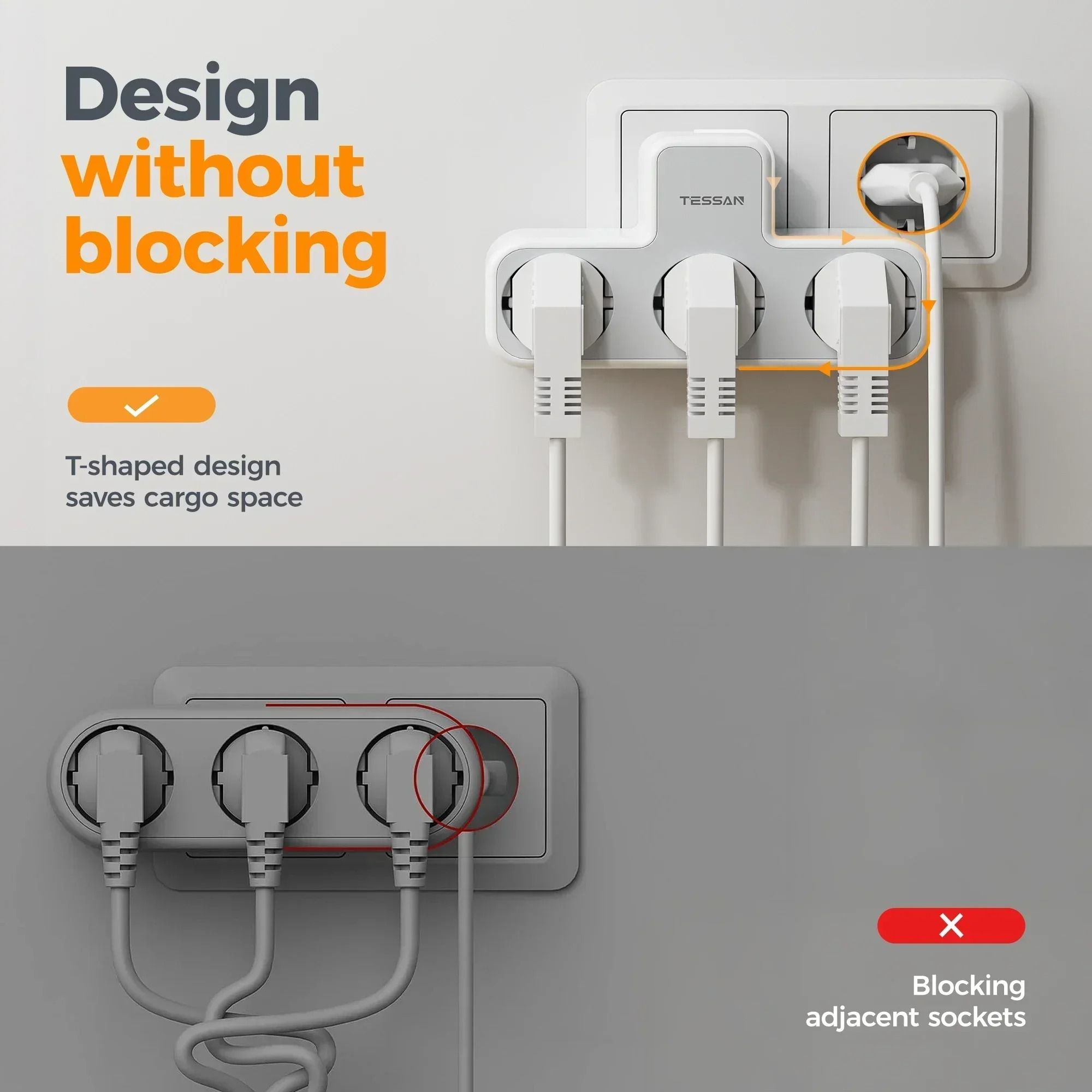 Multi Outlet EU Power Strip with USB Charging and Safety