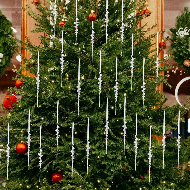 Dangling Crystal Pendants for Christmas Tree, Elegant Acrylic Icicle Ornaments, Frosty Clear Holiday Decorations