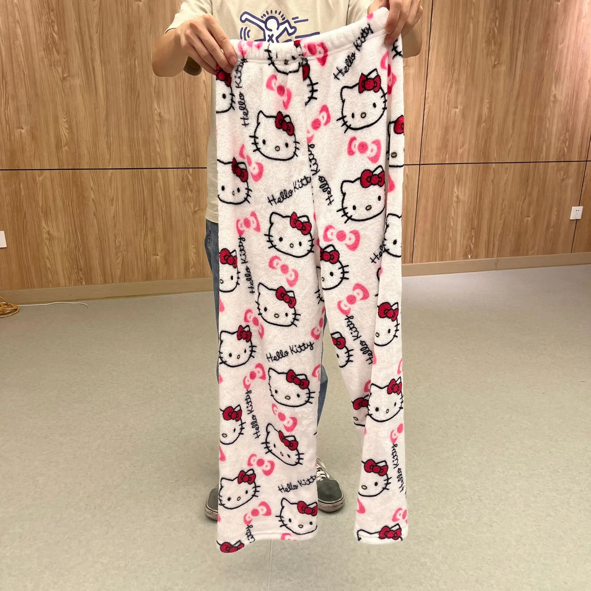 Sanrio Hello Kitty Pajamas Halloween Flannel Fashion Trouserswomen Kawaii Woolen Anime Cartoon Casual Home Pants Autumn