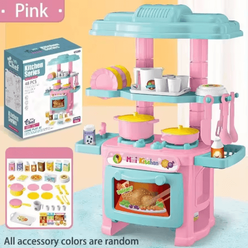 Mini Kitchen Counter Play Set – DIY Pretend Cooking Toy with Food & Tableware