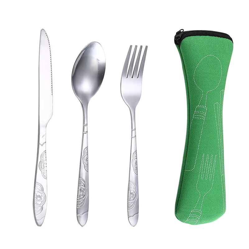 Portable Picnic Cutlery Set with Washable Tableware and Zipper Travel Case