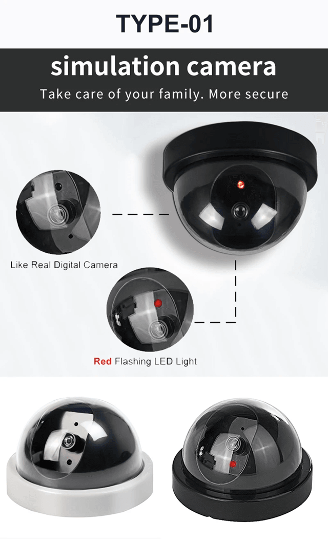 Dummy Security Camera with LED Light Fake Dome Camera for Indoor and Outdoor Use