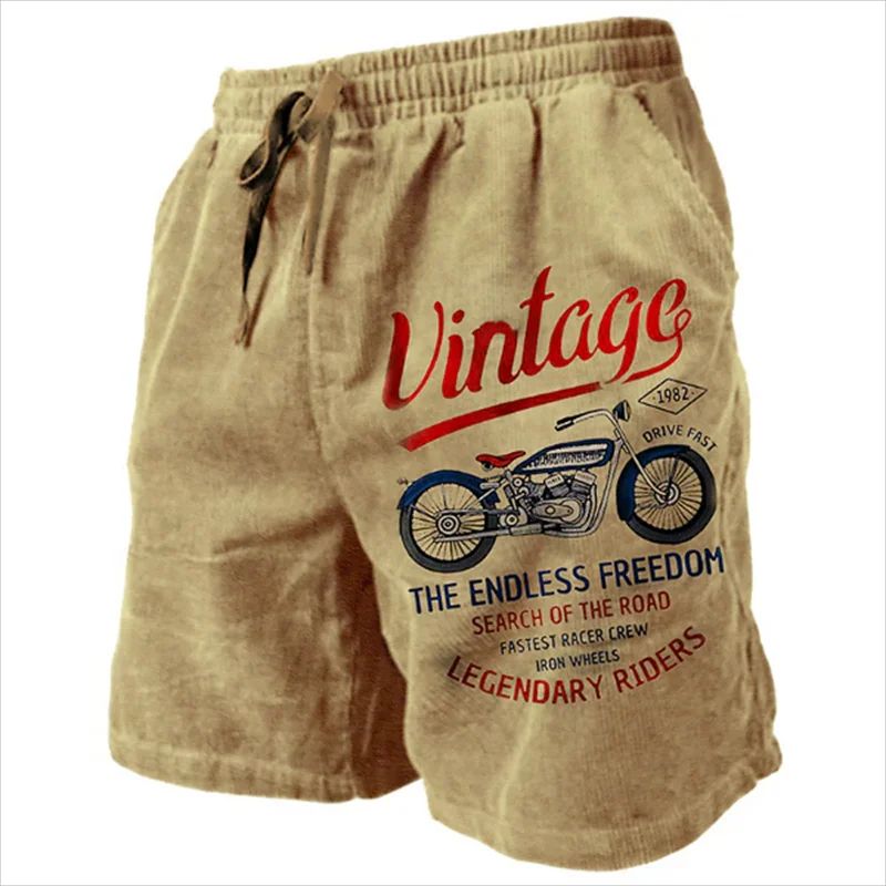 Mens Vintage Motorcycle Print Beach Swim Shorts