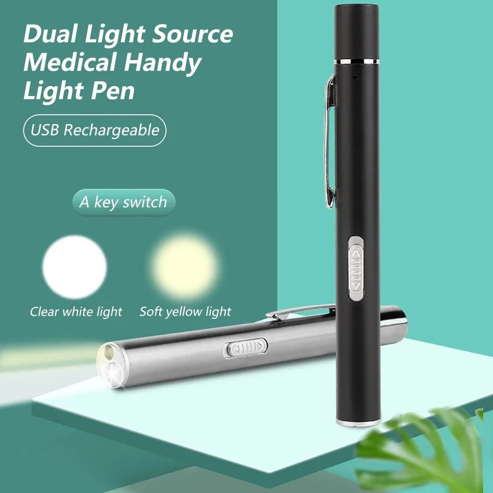 USB Rechargeable Medical Pen Light with Stainless Steel Clip Nursing Flashlight