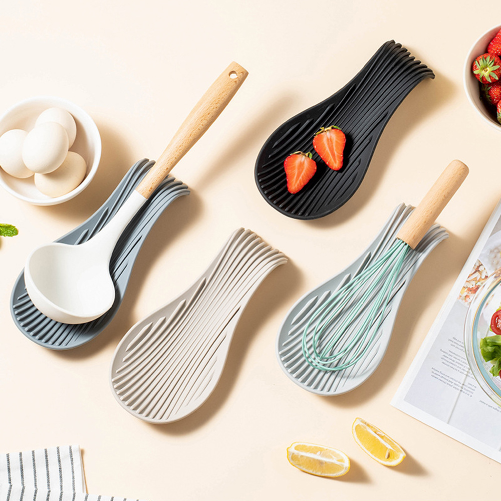 Heat-Resistant Silicone Spoon Rest Holder Set – Kitchen Utensils Rest Pad for Spatula and Tools – 4-Pack Insulation Mats