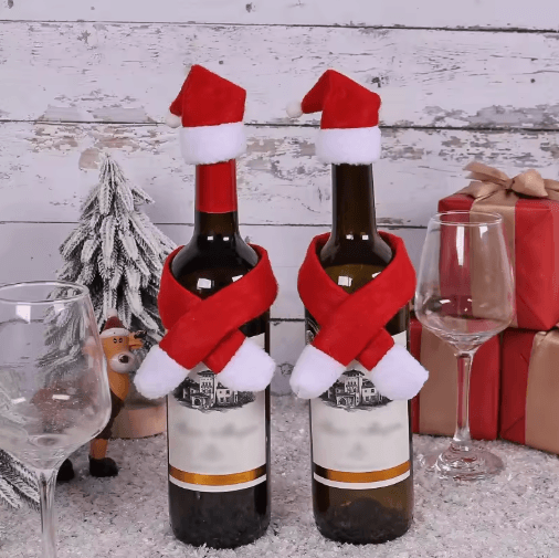 Festive Santa Hat & Scarf Christmas Wine Bottle Cover