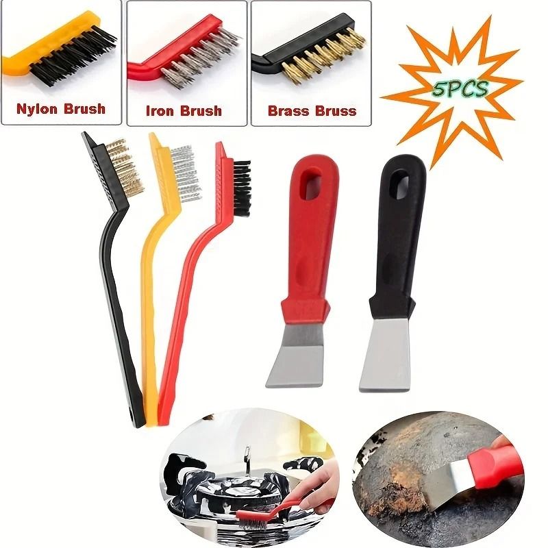 5-Piece Kitchen Cleaning Brush & Scraper Set – Heavy-Duty Oil and Dirt Removal