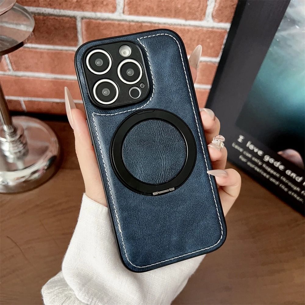 Magnetic Leather Phone Case with Matte Finish and Stand Holder