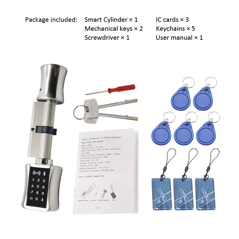 TTLock Bluetooth Smart Cylinder Lock, WiFi Smart Security Lock, APP Keypad Code, RFID Card Keyless Entry