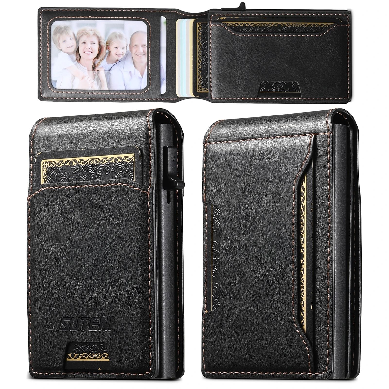Mens PU Leather Auto Eject Wallet with Flip Cover
