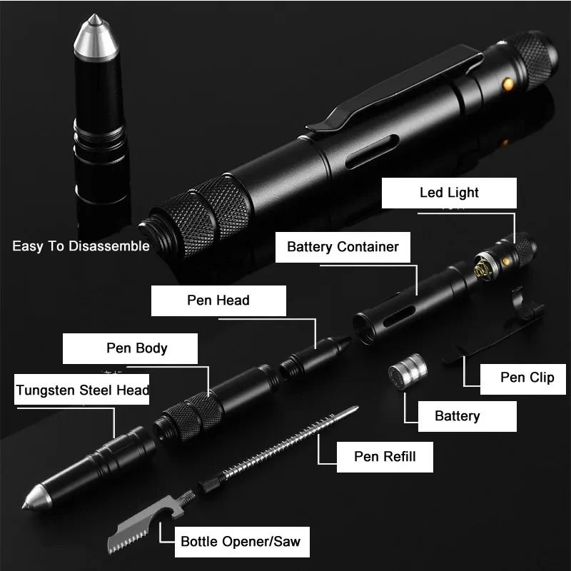 4 in 1 Tactical EDC Pen with Flashlight Glass Breaker and Bottle Opener