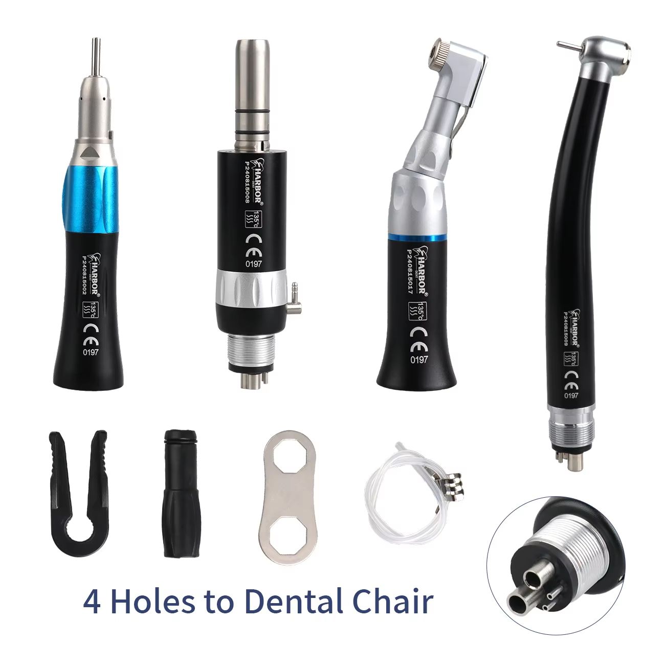 4-Piece Professional Dental Handpiece Set – High & Low Speed Air Turbine Kit with Contra Angle, Straight Handpiece, and
