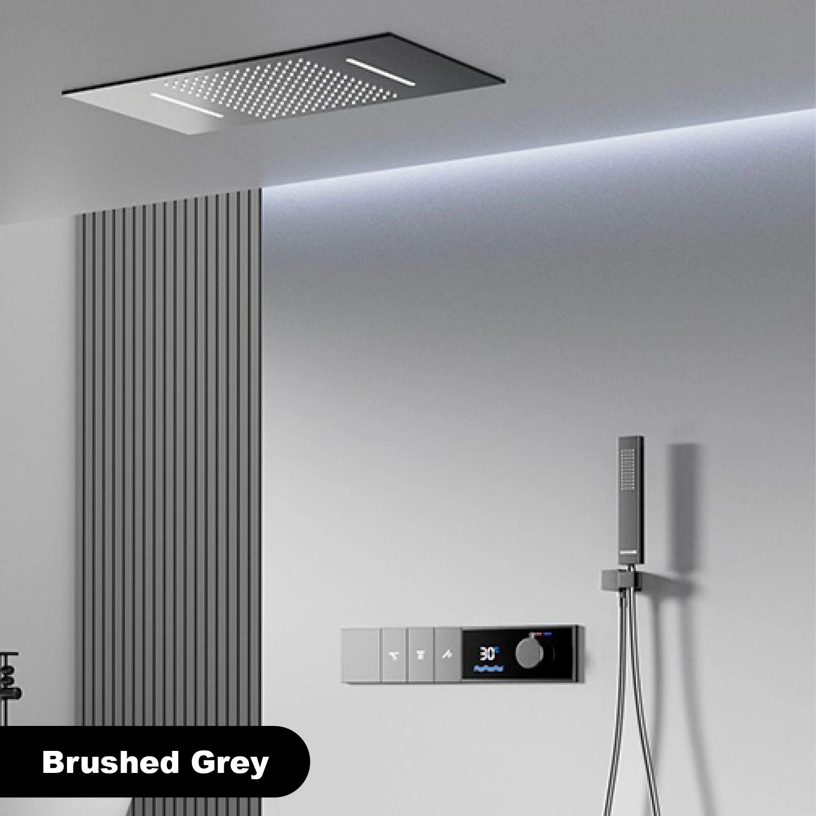 Luxury Thermostatic LED Shower System with Ceiling Waterfall & 3 Spray Modes