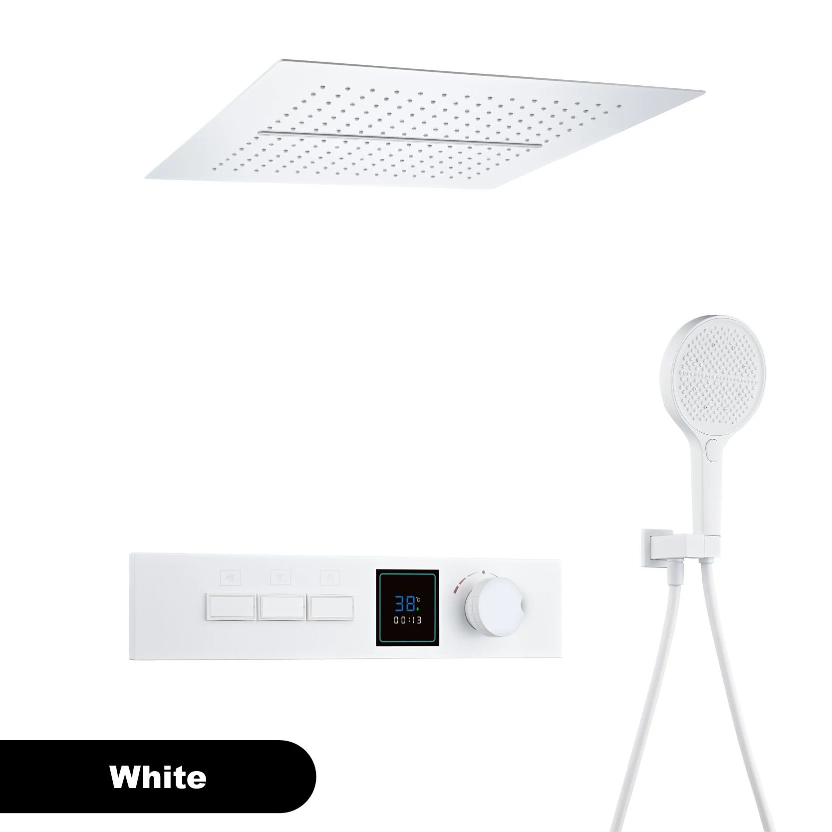 Gunmetal Brass Ceiling Shower System with LED Temperature Display, Dual-Mode Rainfall & Waterfall