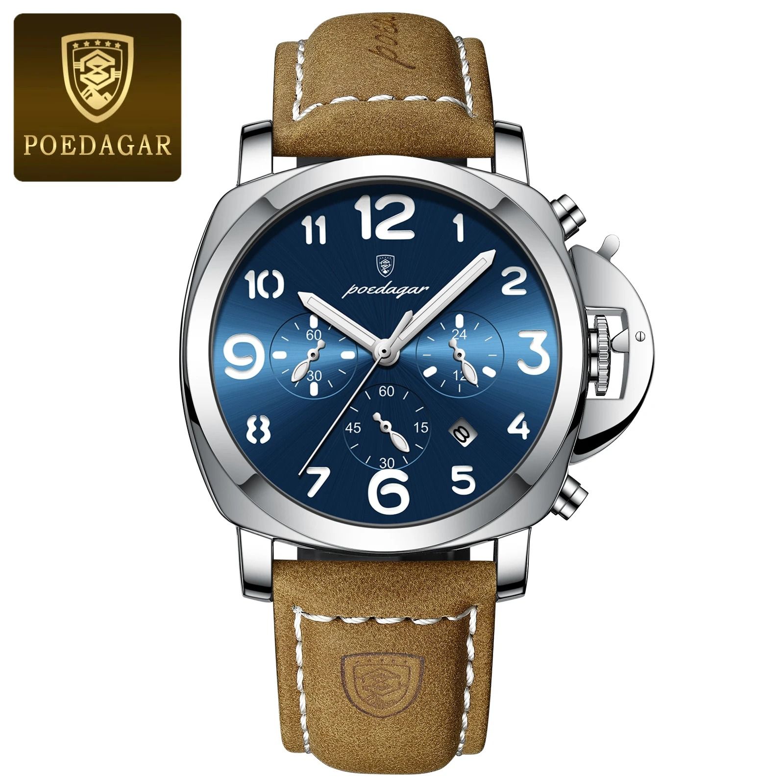 Luxury Military Waterproof Watch with Luminous Leather Strap Quartz Movement