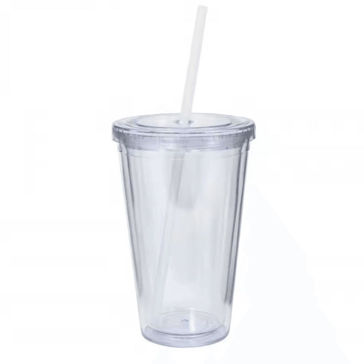 Double-Layer Clear Tumbler with Straw – Insulated Smoothie & Iced Coffee Cup