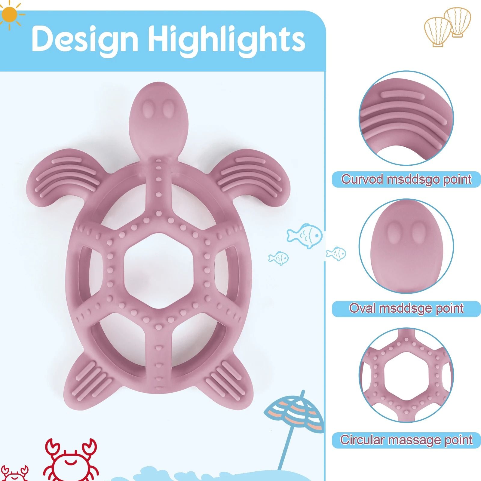 Silicone Turtle Baby Teether – Food-Grade Cartoon Animal Molar Toy