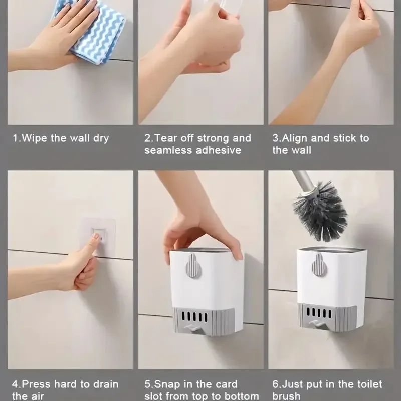 Wall Mounted Toilet Brush with Slim Holder – No Drill, Space-Saving Modern Design