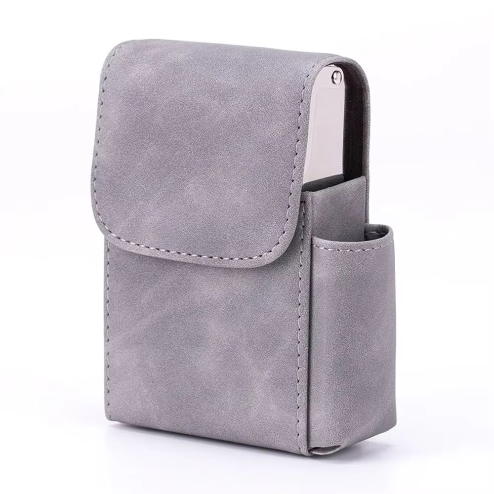 EliteFlame Leather Cigarette Case with Built-in Lighter – 20pcs PU Smoking Accessory for Men