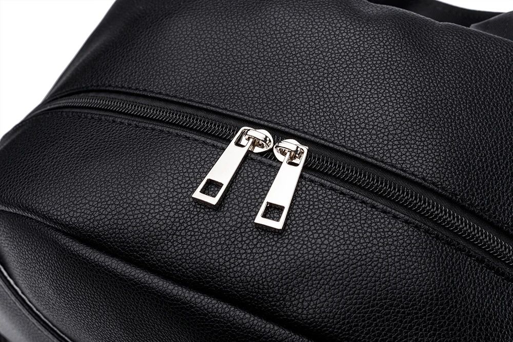 Modern Black PU Diaper Backpack Large Capacity Waterproof Baby Bag