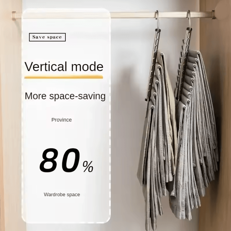 Folding Pants Hanger Space Saving Clothes Rack Organizer Stainless Steel 5 or 9 Layer