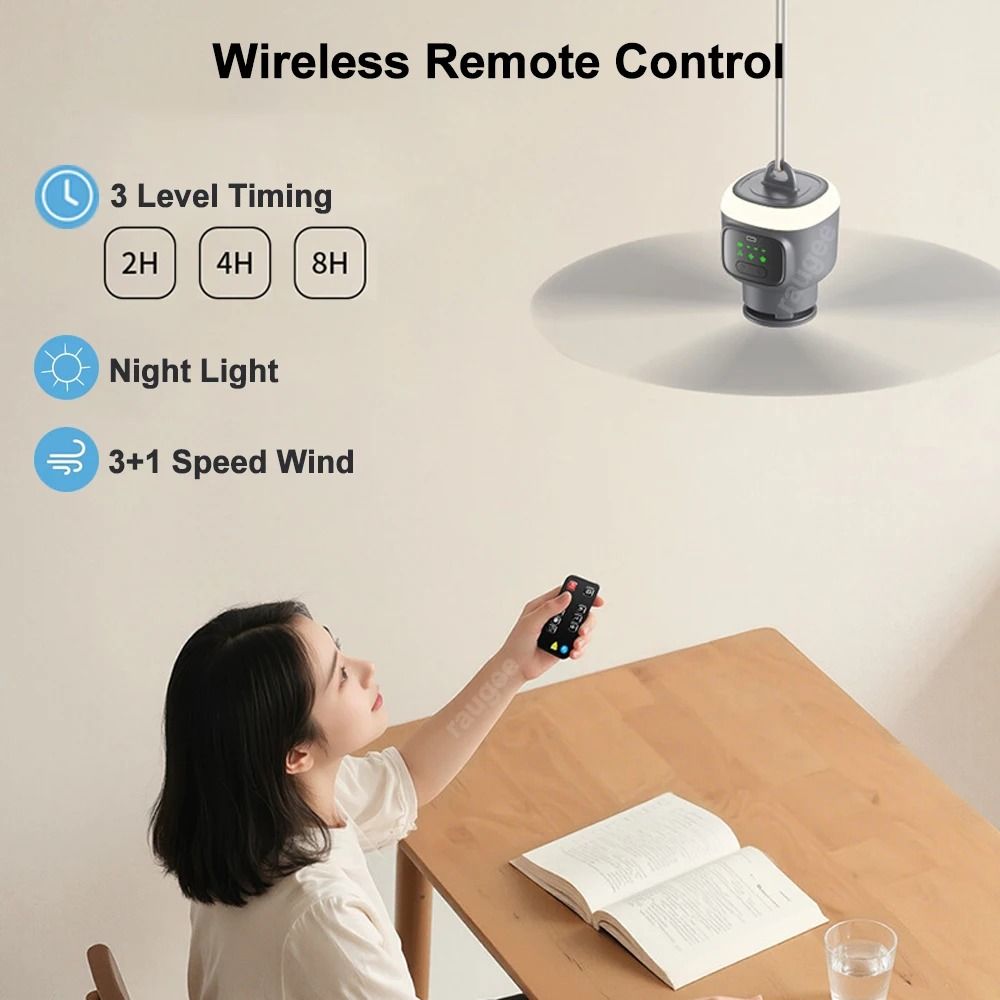 12000mAh Portable Camping Ceiling Fan with LED Light and Remote