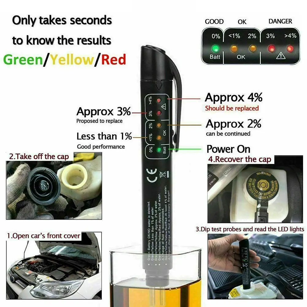 Electronic Brake Fluid Tester Pen, Car Oil Moisture Meter, Universal Brake Fluid Testing Tool
