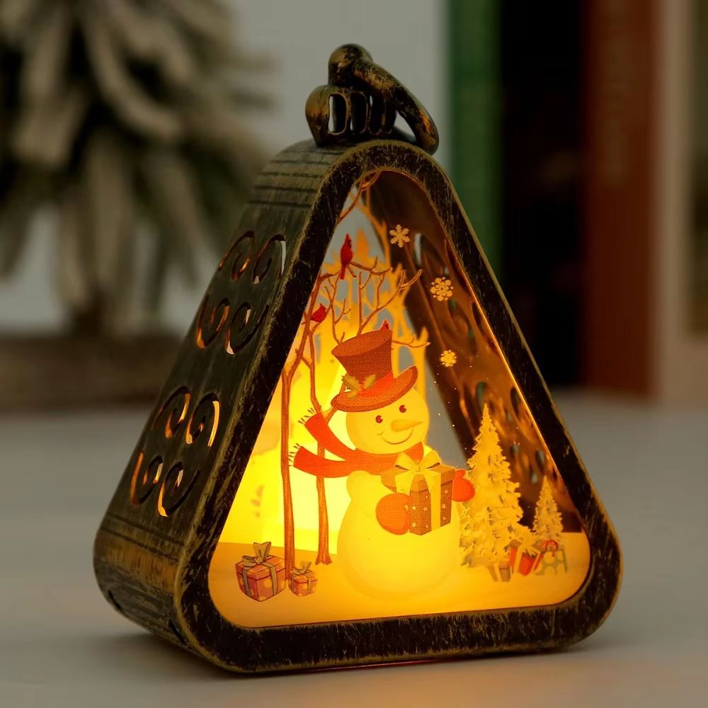 FestiveGlow LED Triangle Lantern – Santa & Snowman Christmas Table Lamp