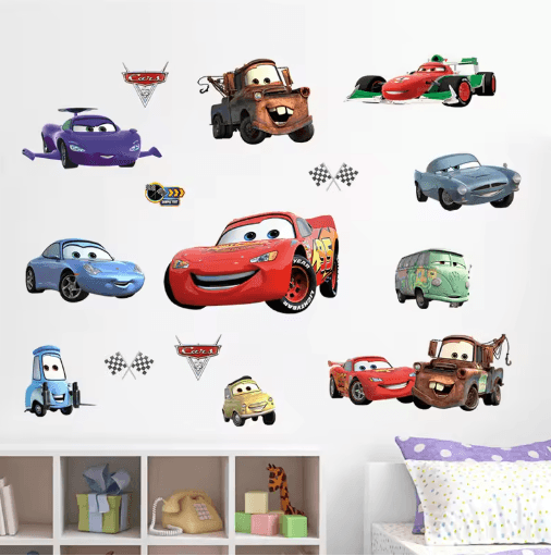 3D Cars Wall Stickers Lightning McQueen Kids Room Cartoon Decals