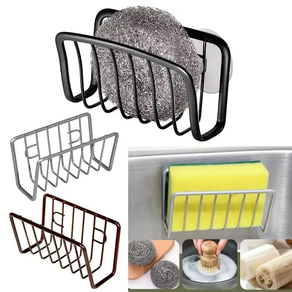 Stainless Steel Sink Sponge Rack – Adhesive Kitchen Wire Ball & Rag Organizer