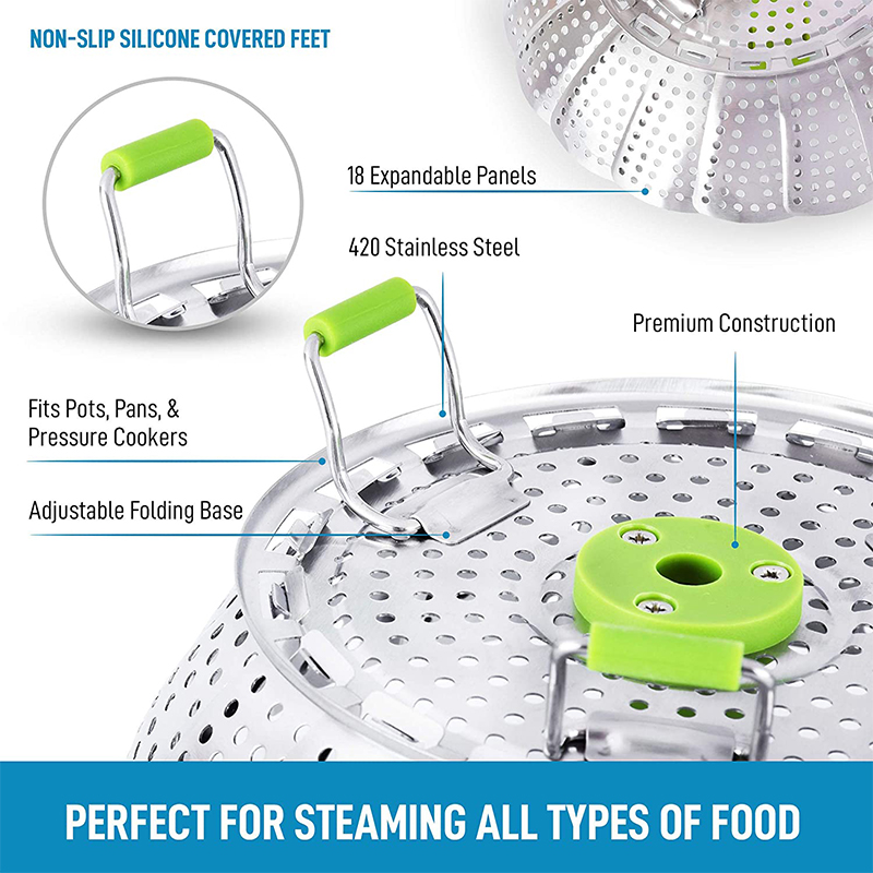 Stainless Steel 9Inch Lotus Steaming Tray Food Steamer Rack Folding Mesh Vegetable Fruit Steaming Basket Cooking
