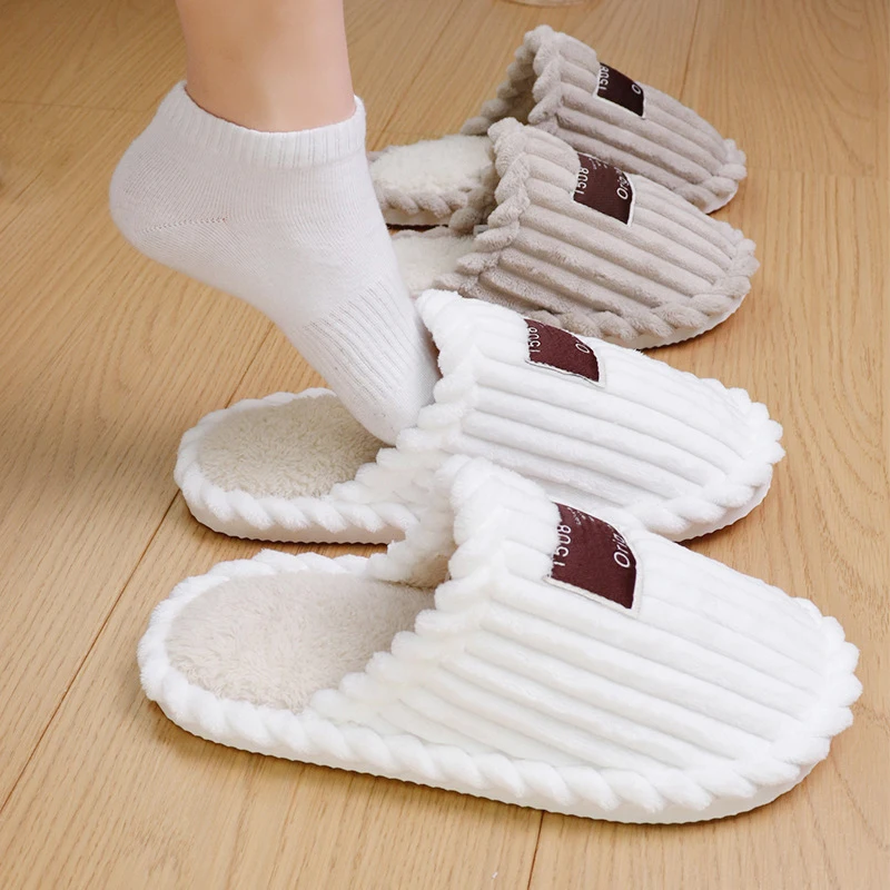 Lightweight Warm Corduroy Winter Slippers for Couple Non Slip Indoor Plush Slippers for Women Comfort Cotton Shoes